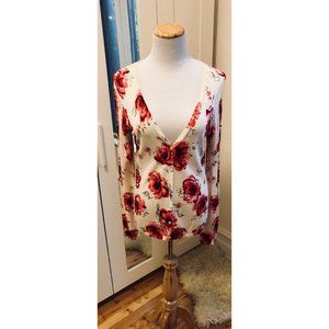 Vintage Oscar de la Renta White Cardigan Flowers Roses Sequins Small